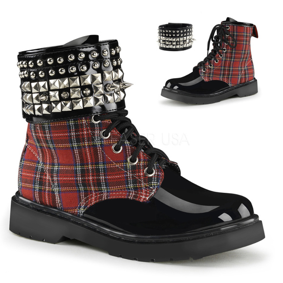 Shoes - Punk Lace Up Studded Plaid Ankle Boots