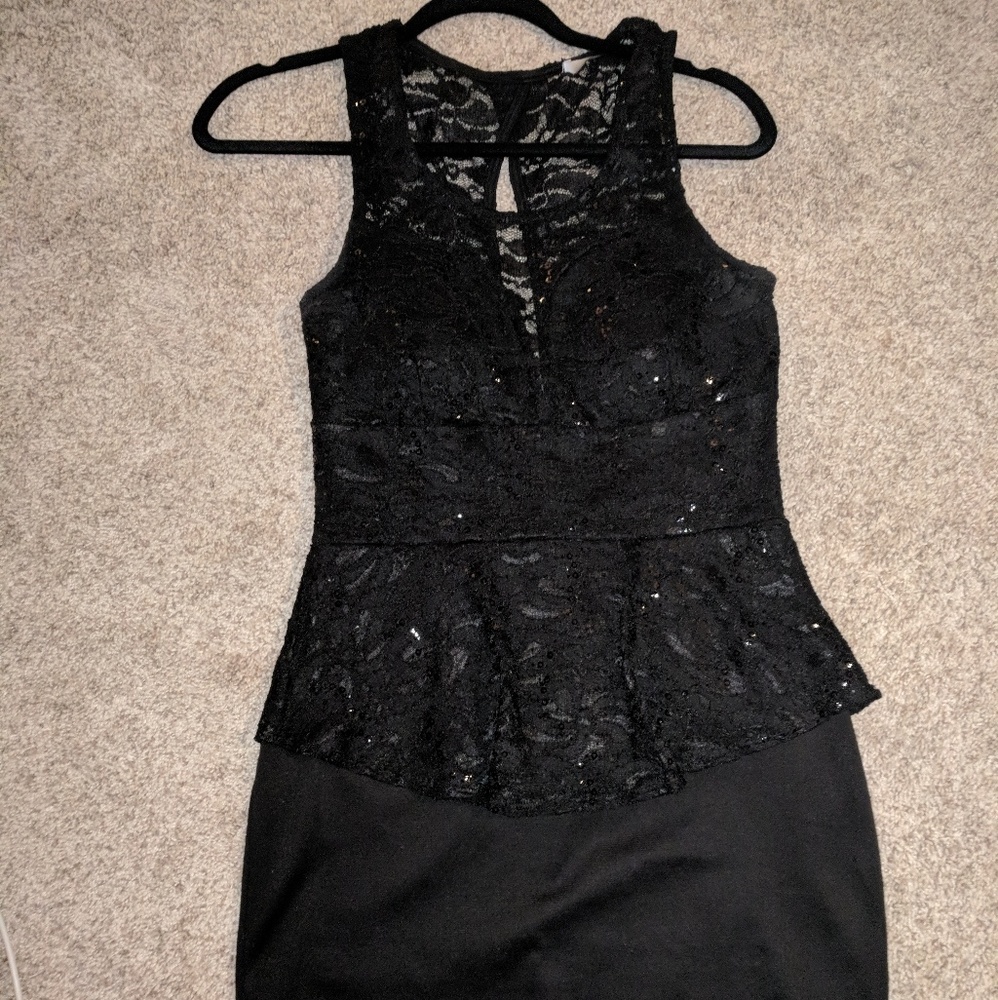 Black lace holiday peplum dress