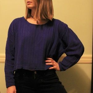 Vintage Cropped Navy Ribbed Boxy Top