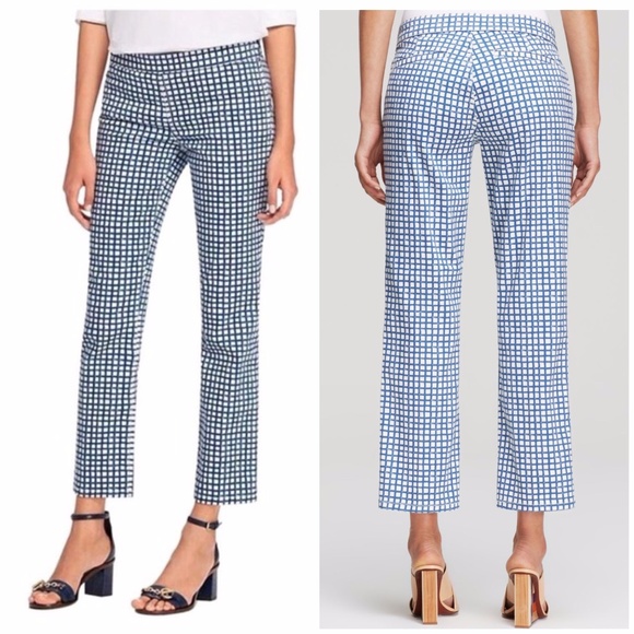 Tory Burch Blue Grid Checkered Crop Pants - Picture 1 of 7