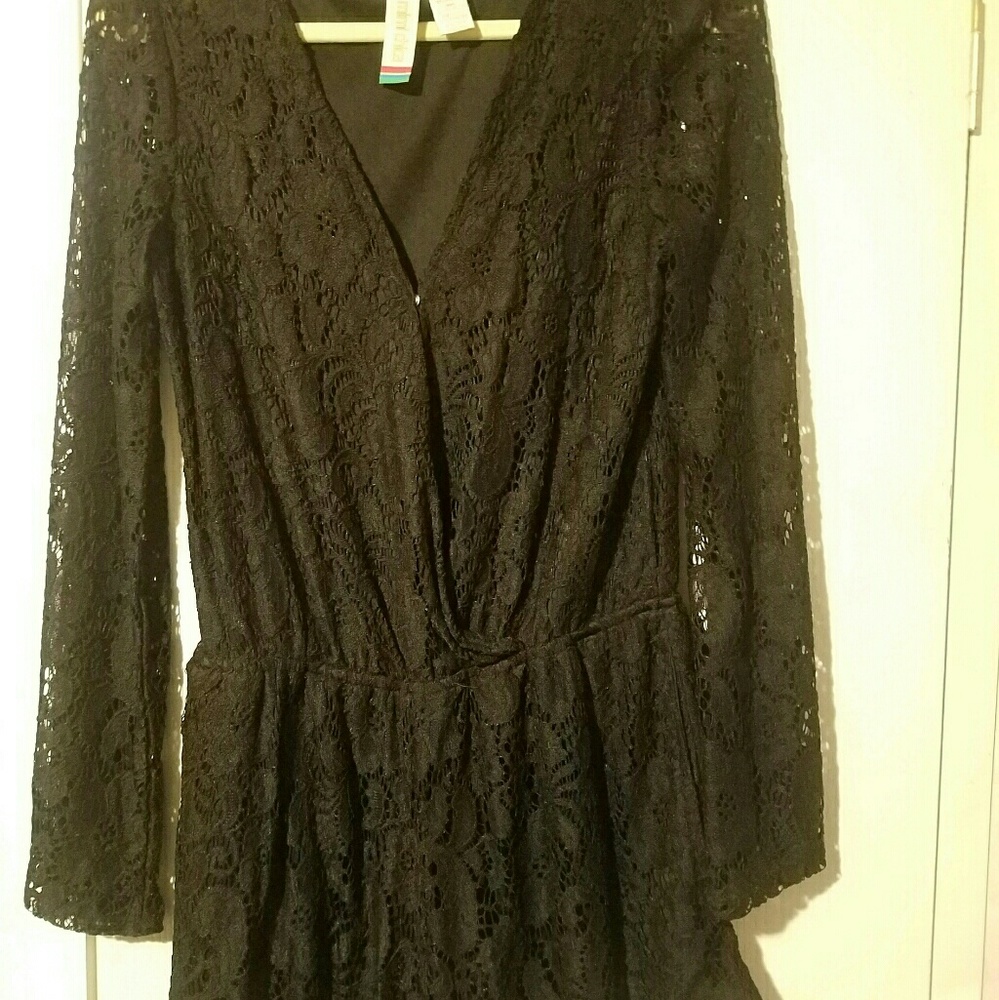 Black, Lace Romper