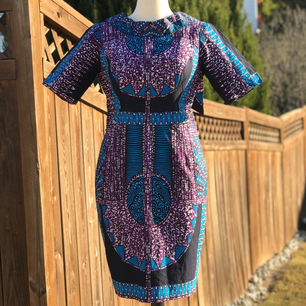 African Print Knee Length Fitted Dress For Women
