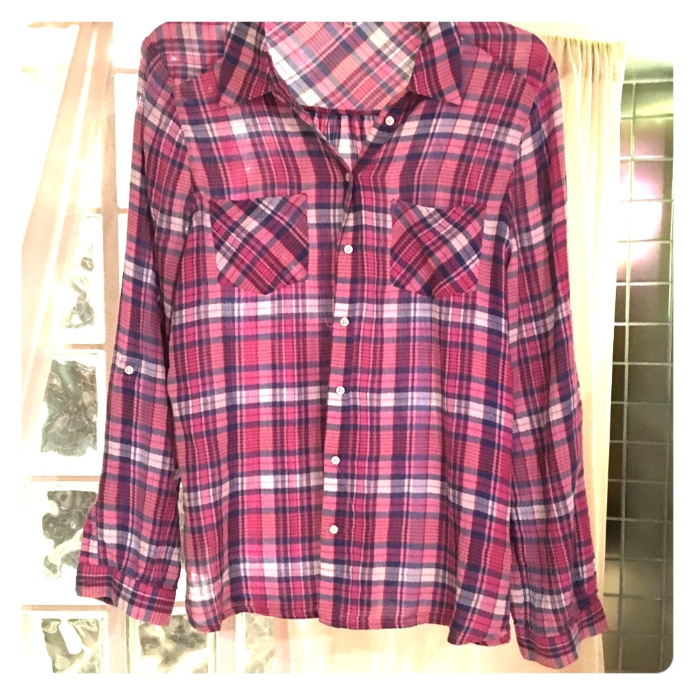 joie plaid long button down