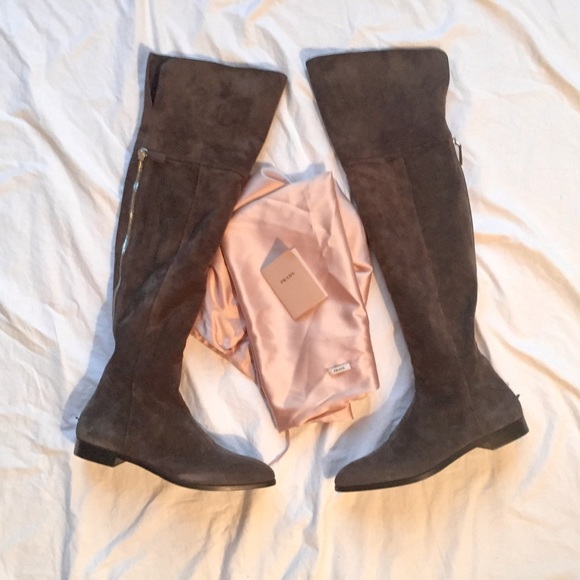 NIB Prada brown suede over the knee boots sz 36.5 - Picture 5 of 8