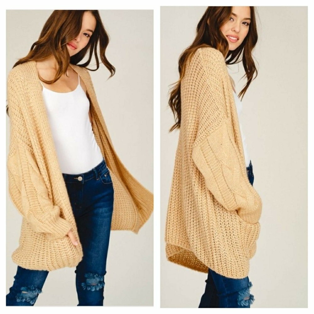 Chunky  Knit Cardigan-Natural