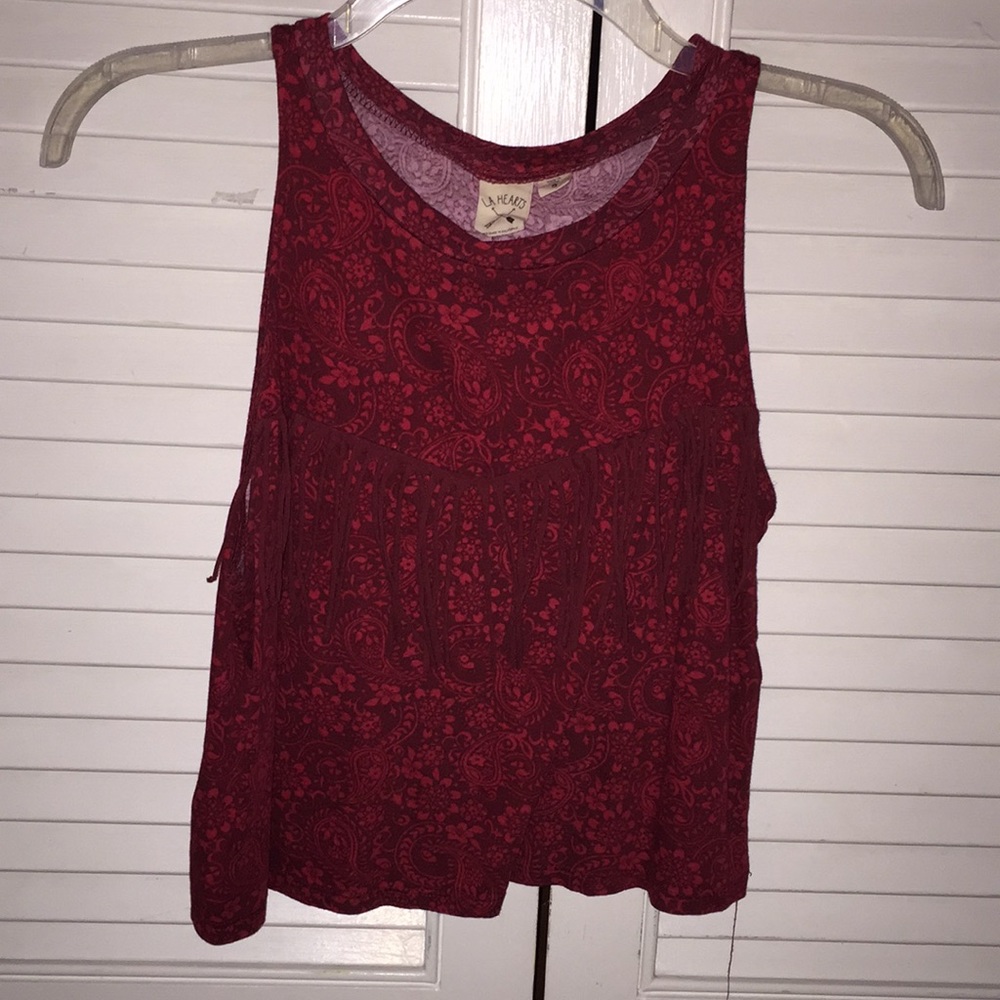 LA Hearts Red Paisley Printed Top w/ frills