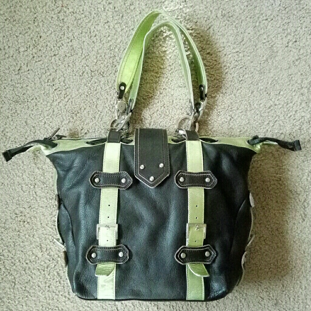 Gustto Spanish Leather Handbag Chocolate/Lime