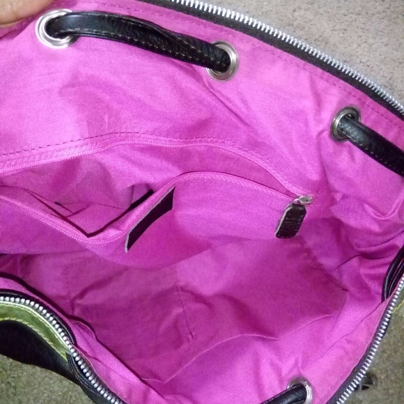 Gustto Spanish Leather Handbag Chocolate/Lime - Picture 5 of 7