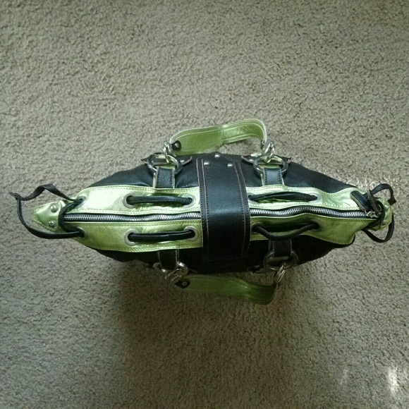 Gustto Spanish Leather Handbag Chocolate/Lime - Picture 2 of 7