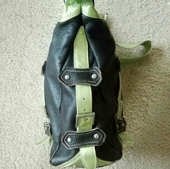 Gustto Spanish Leather Handbag Chocolate/Lime - Picture 3 of 7