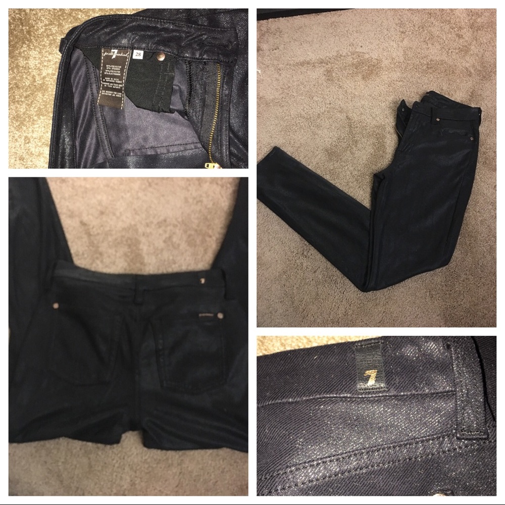 7 for mankind black shiny jeans