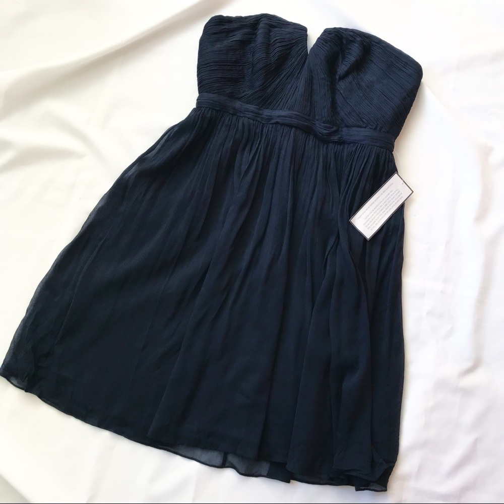 J. Crew Silk NWT Blue Ripple Strapless Dress 10 L