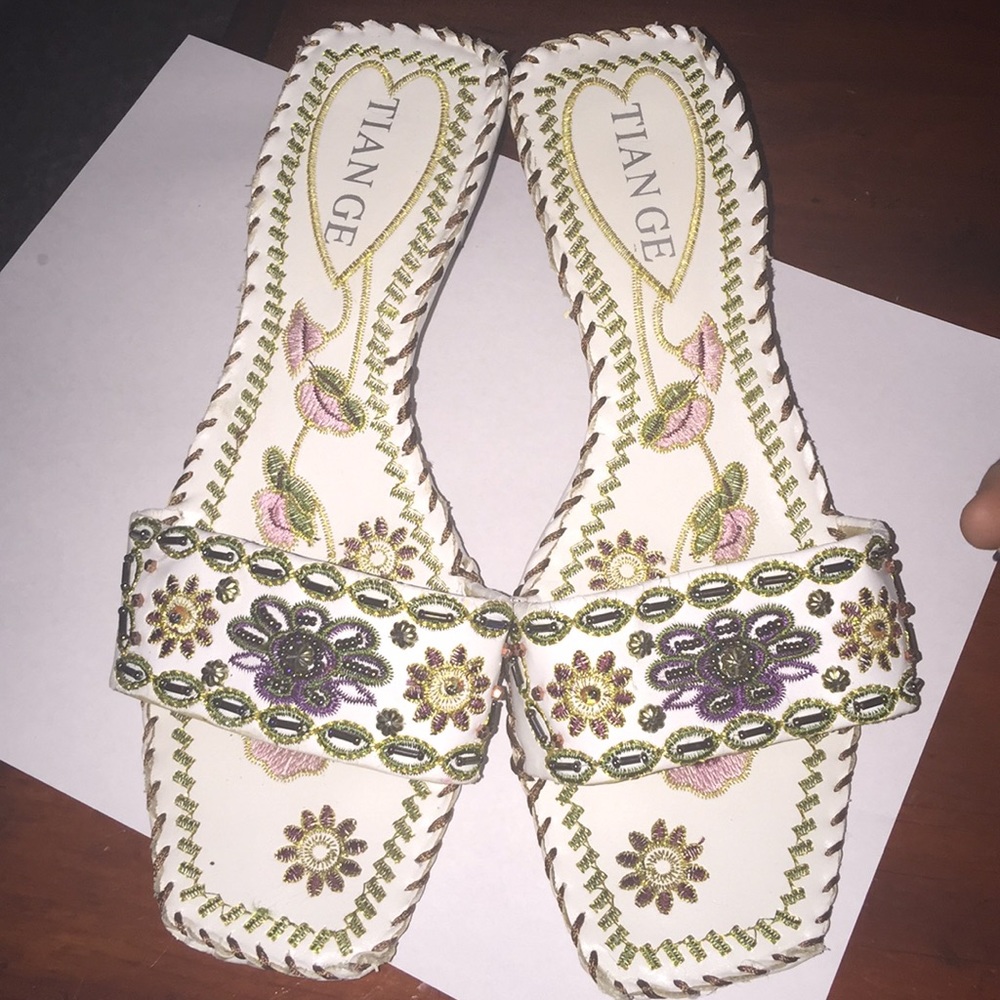 Embroidered white sandals
