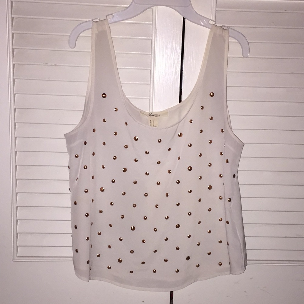 White Flowy Tank with gold studs