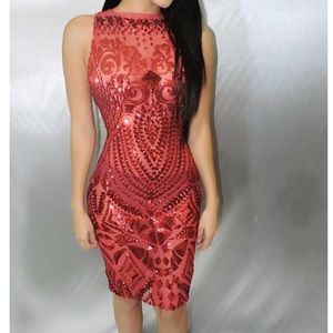 Red sequin decorated dress