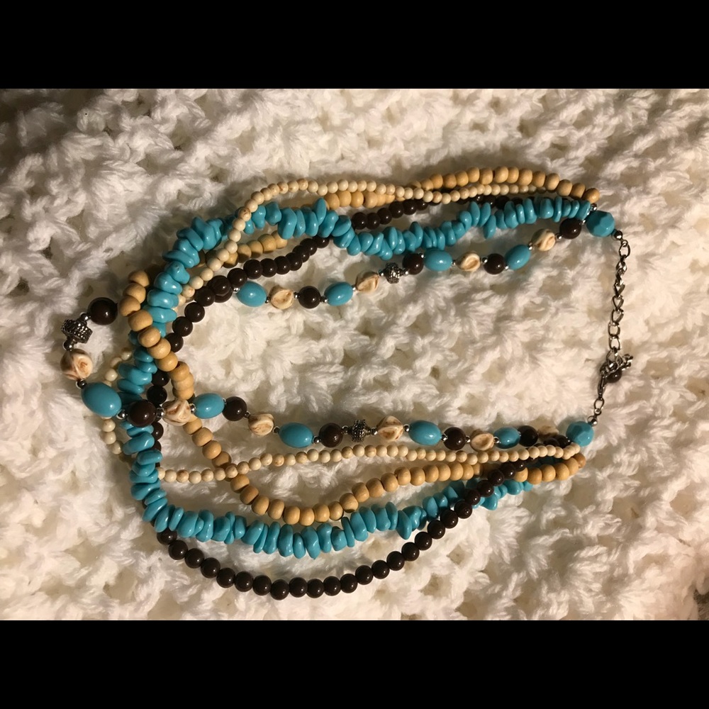 Turquoise, black bead and bone necklace