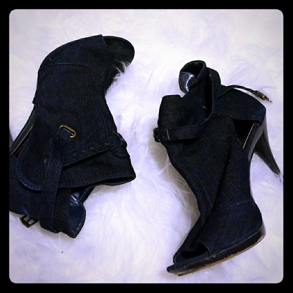 Denim booties