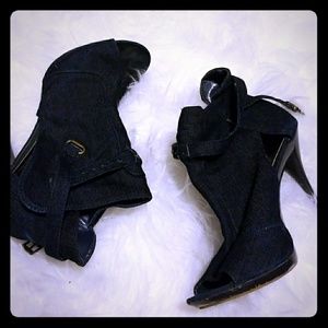 Denim booties