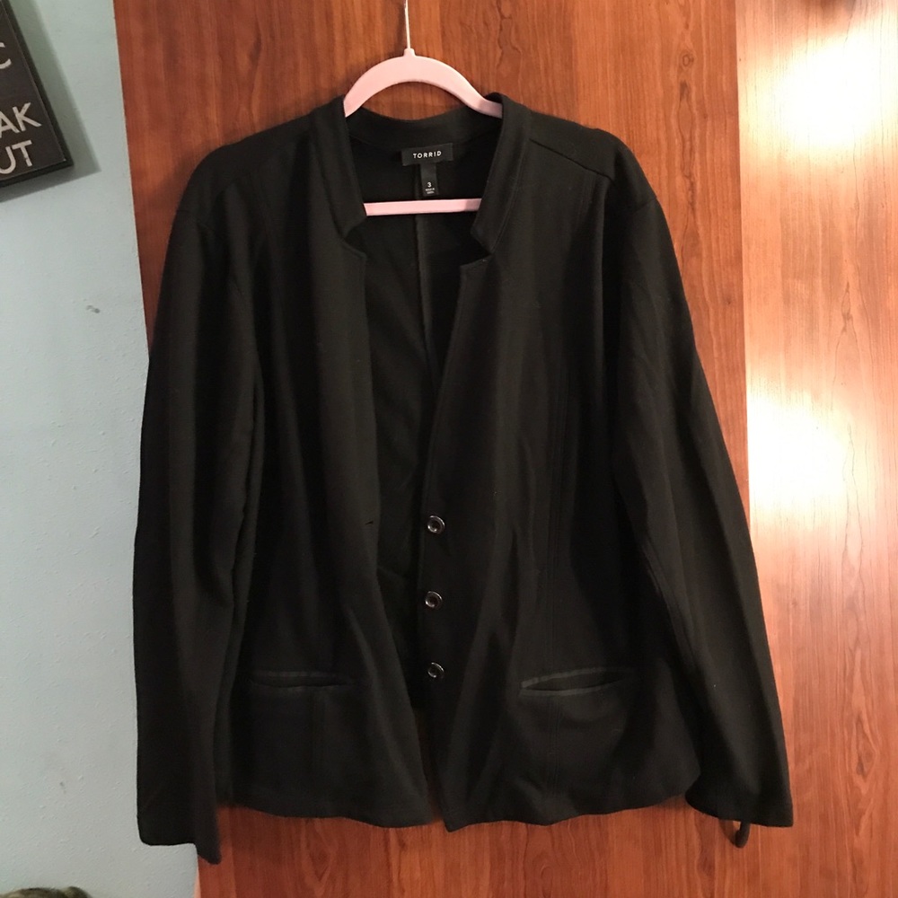 Black three button blazer.