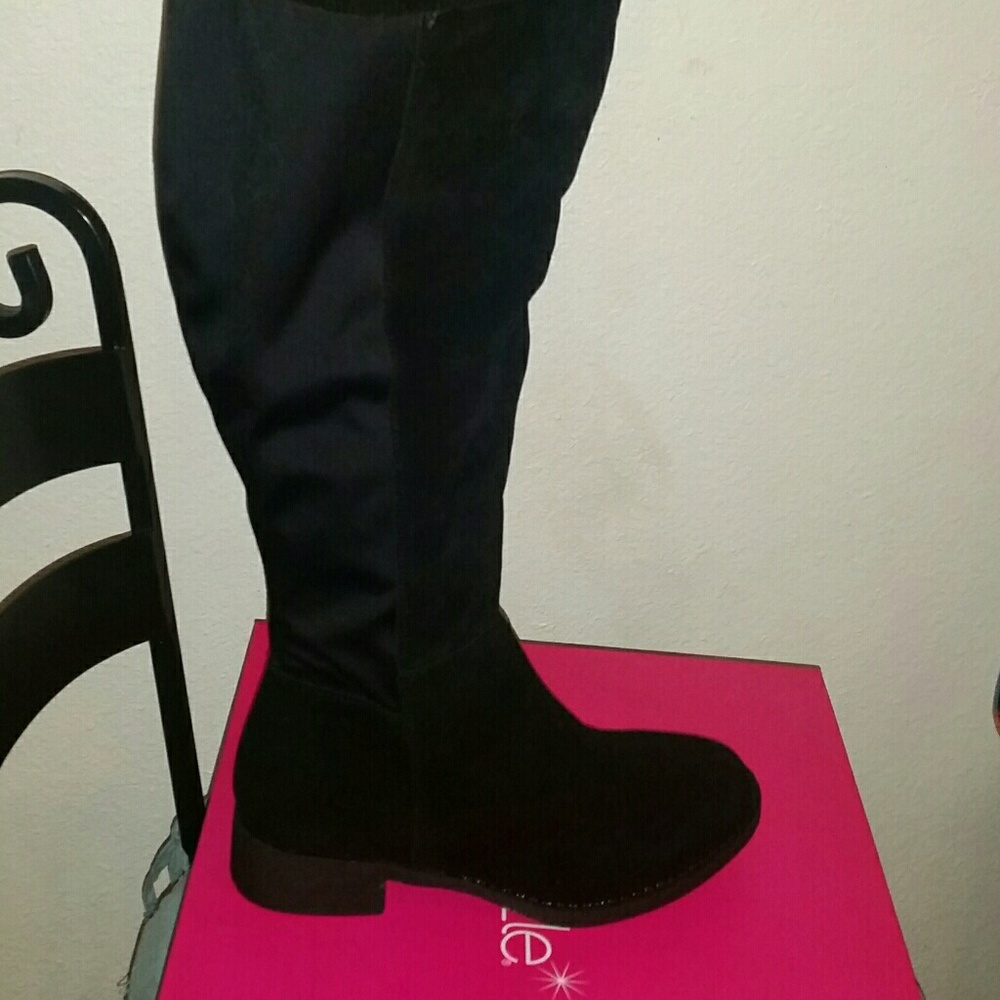 Over the knee black flat boots