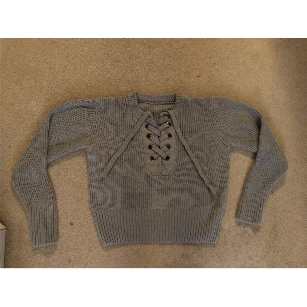 Grey tie up sweater