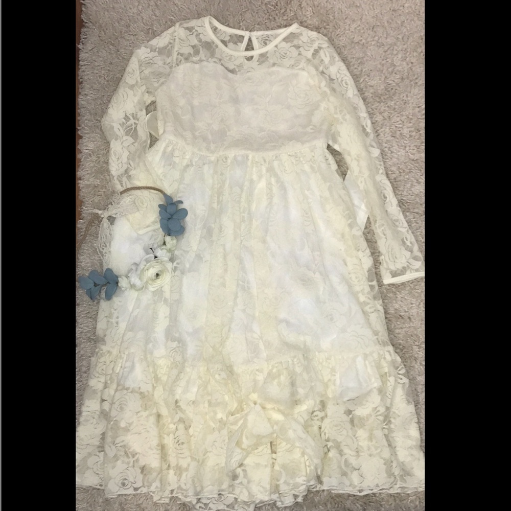 Long Sleeve Lace Boho Flower Girl Dress