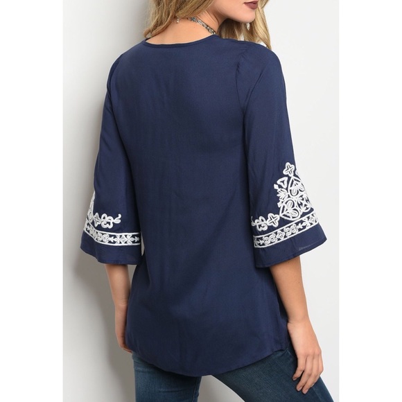 Medium Only! Navy Embroidered Top - Picture 2 of 2