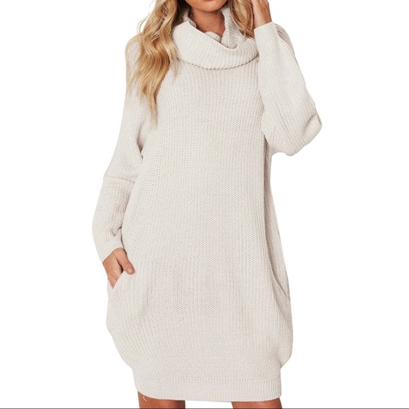 ‘Cora’ Beige Sweater Dress With Pockets - Picture 2 of 8