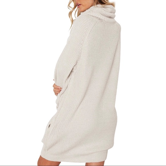 ‘Cora’ Beige Sweater Dress With Pockets - Picture 3 of 8