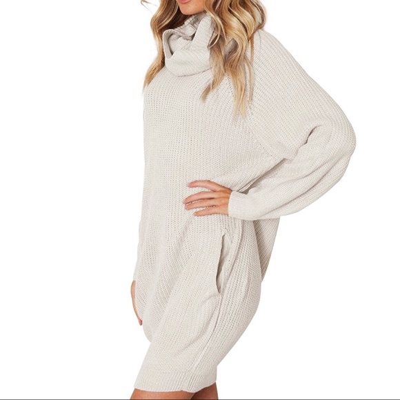 ‘Cora’ Beige Sweater Dress With Pockets - Picture 4 of 8