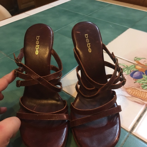 Bebe strappy leather wooden platform pumps! Size10 - Picture 3 of 8