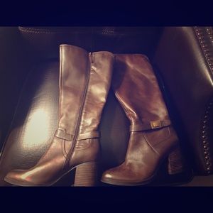 Brown Leather Franco Sarto Wide Calf Riding Boots