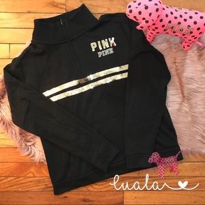 🆕 VS PINK (S) Bling Half Zip Black