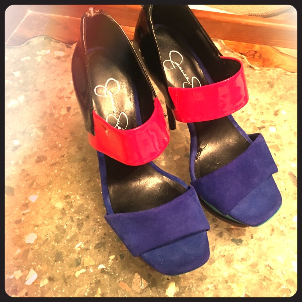 Jessica Simpson suede & patent platforms
