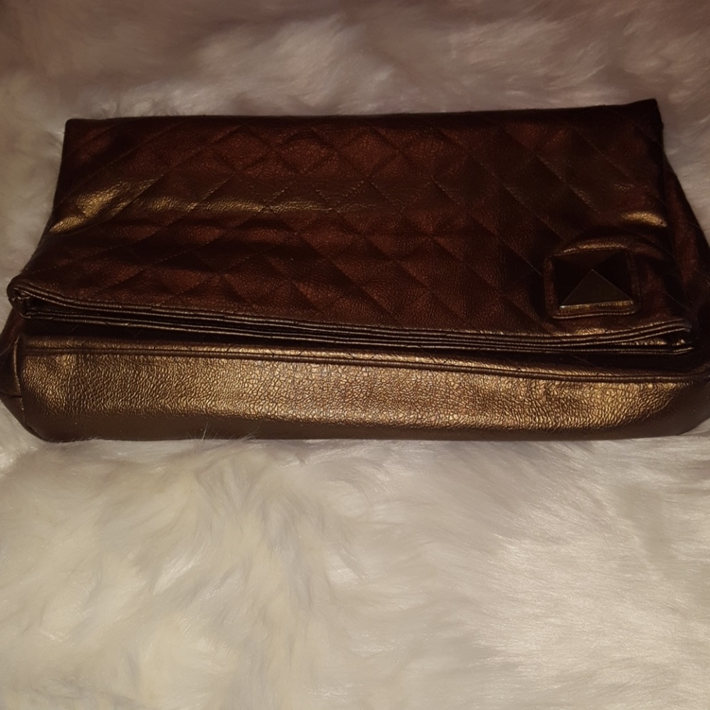 Chic quilted metallic-look brown oversized clutch