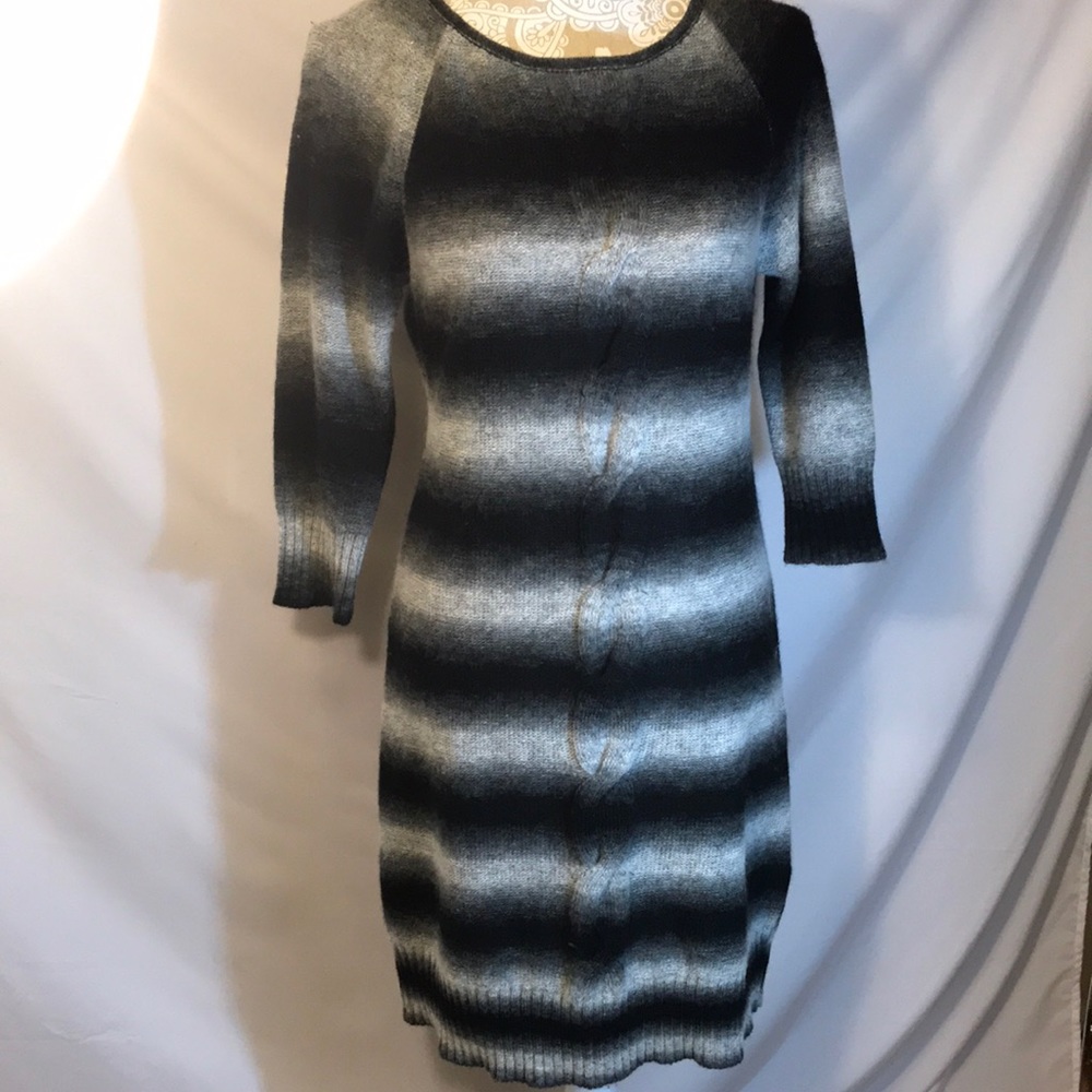 Vince Camuto Black/Gray/White stripe sweater dress