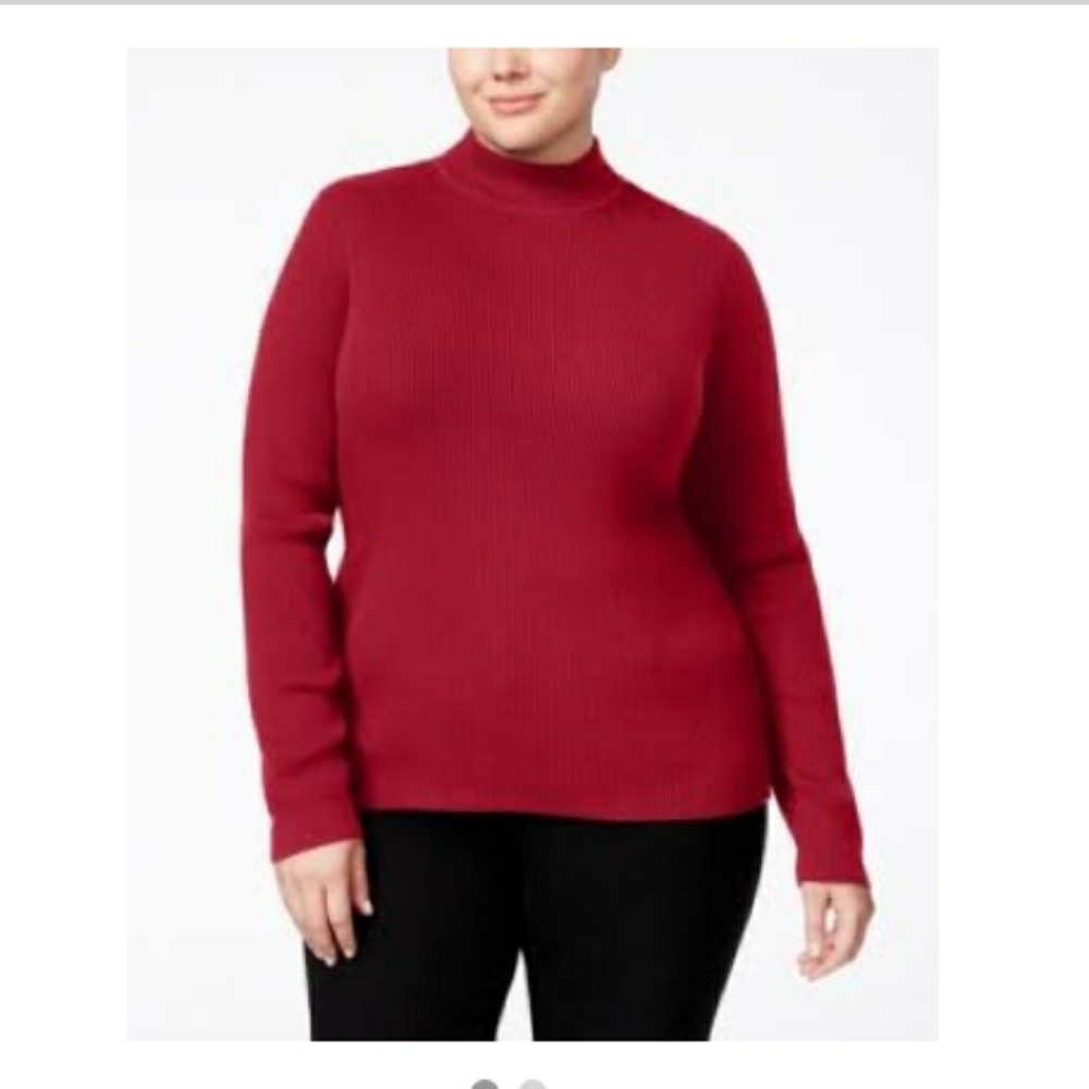 Karen Scott Ribbed Mock Neck Sweater