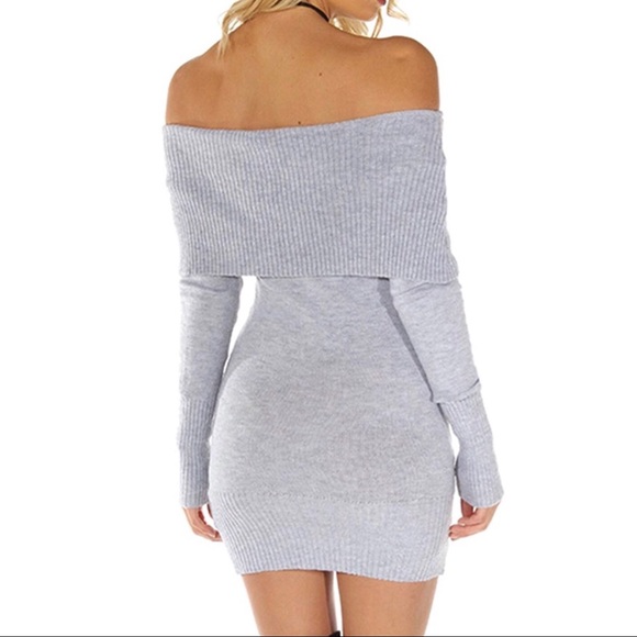 ‘Mira’ Gray Off The Shoulder Sweater Dress - Picture 4 of 7