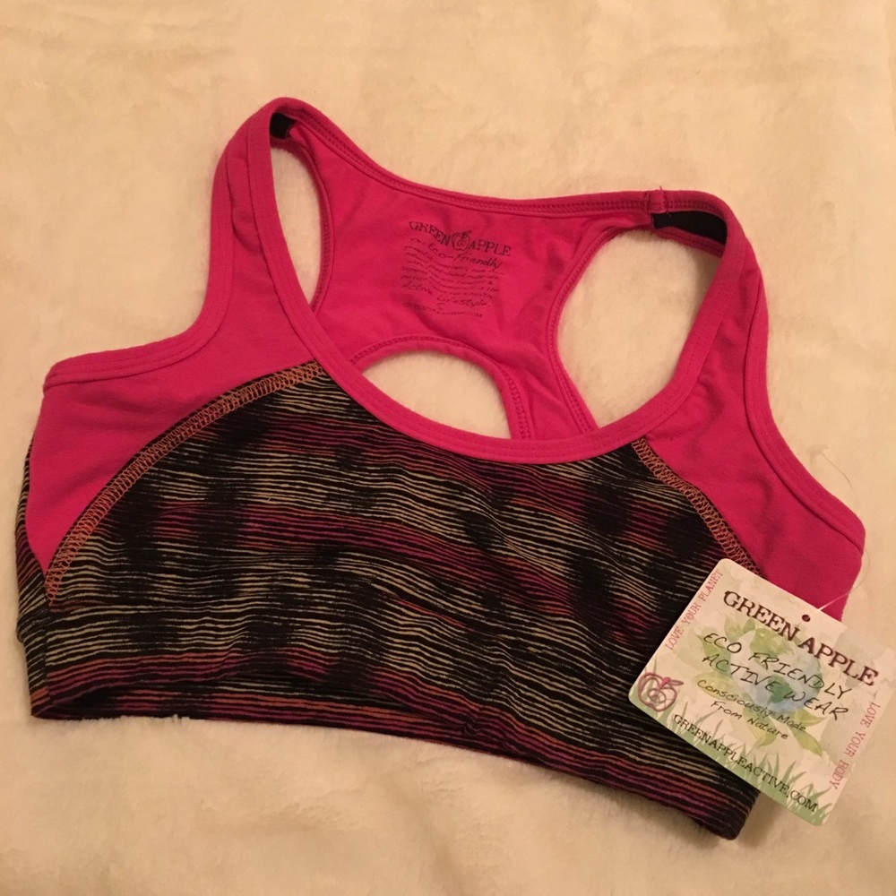 New Green Apple sports bra in pink and black NWT