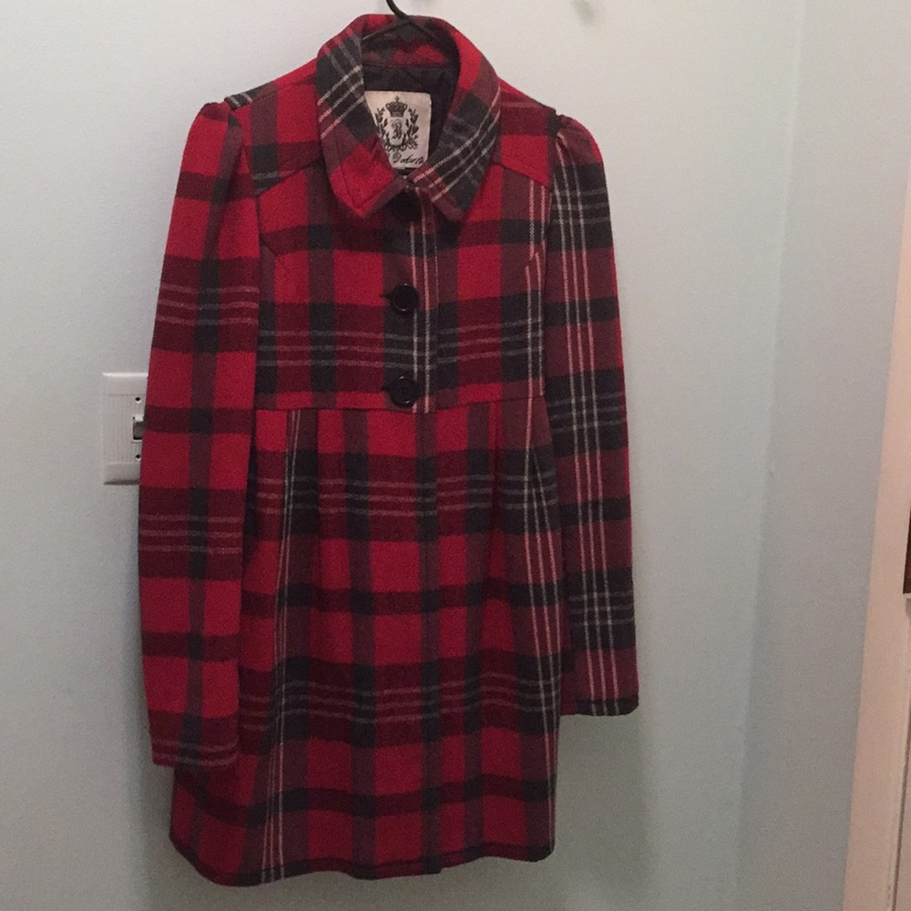 Red Plaid Pea Coat