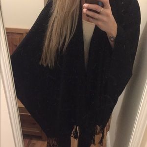 Uniqlo Black Fringe Two Way Stole/ Poncho/ Scarf