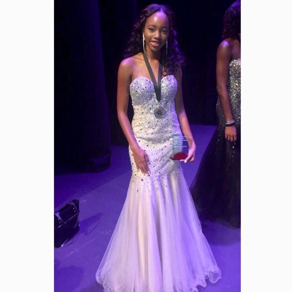Nude Embellished Prom Dress
