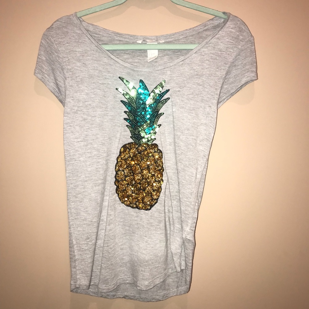 H&M Sequin Pineapple Graphic Tee