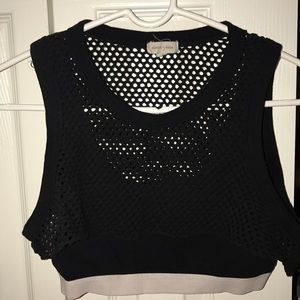 Silence + Noise Black Mesh Overlay Crop Top