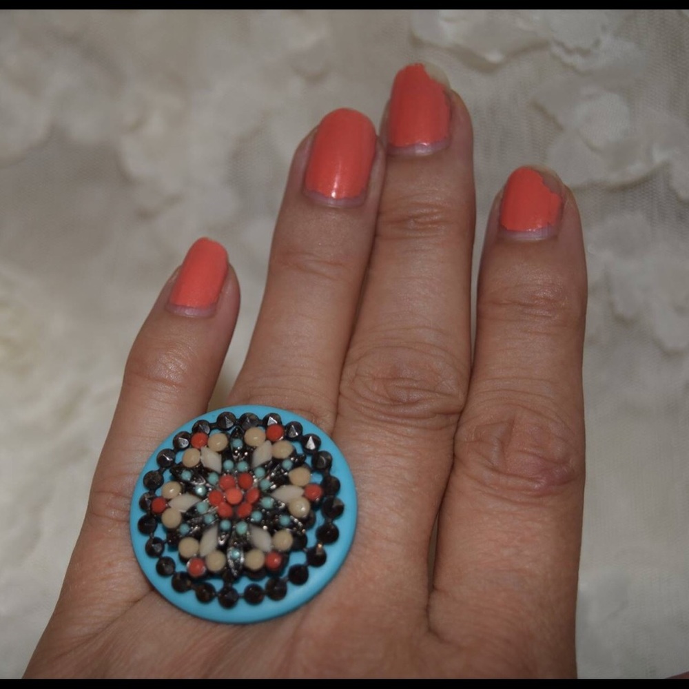 Lucite Coin Handmade Multi-Color Ring