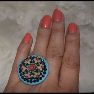 Lucite Coin Handmade Multi-Color Ring