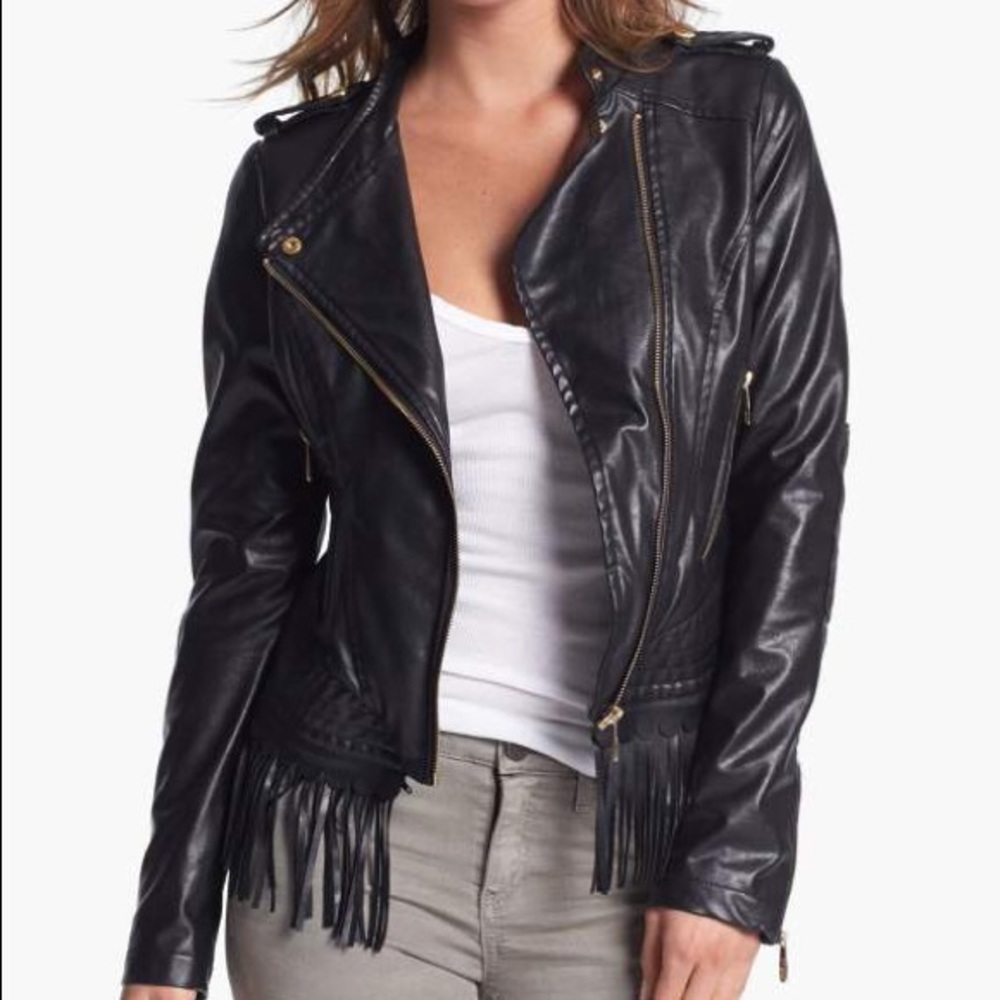 Faux Leather zip-off fringe Jacket