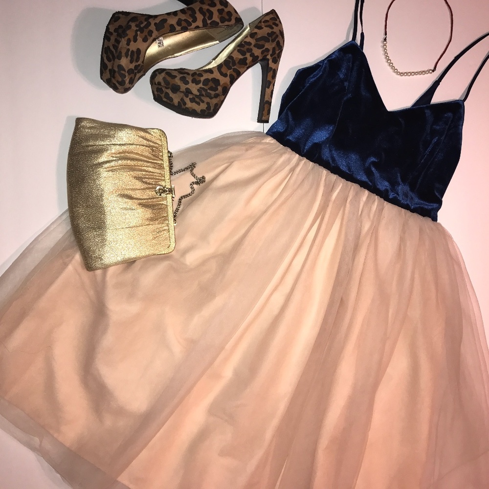 LC Lauren Conrad Runway Blue Velvet & Tulle Dress