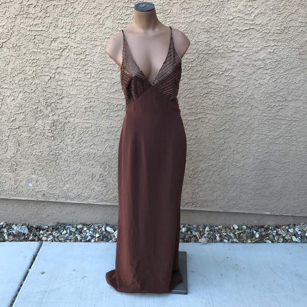 Cache Brown Beaded Gown