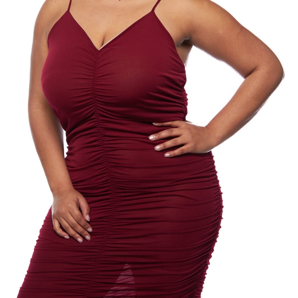 1x-3x NEW Plus Size Burgundy Ruched Dress 1x 2x 3x - Picture 5 of 8
